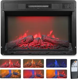 Royalcraft 23 Inch Electric Fireplace Insert for TV Stand, Recessed Mounted Fireplace Heater with 3D Multicolor Flames and Timer, 1400W Free Standing Heater with Remote Control, Low Noise, Black