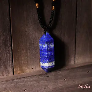 Sofia Natural Blue Lapis Lazuli Stone Wand Pendant Necklace Adjustable Rope 24 Inch Length Gemstone Charm for Daily Use