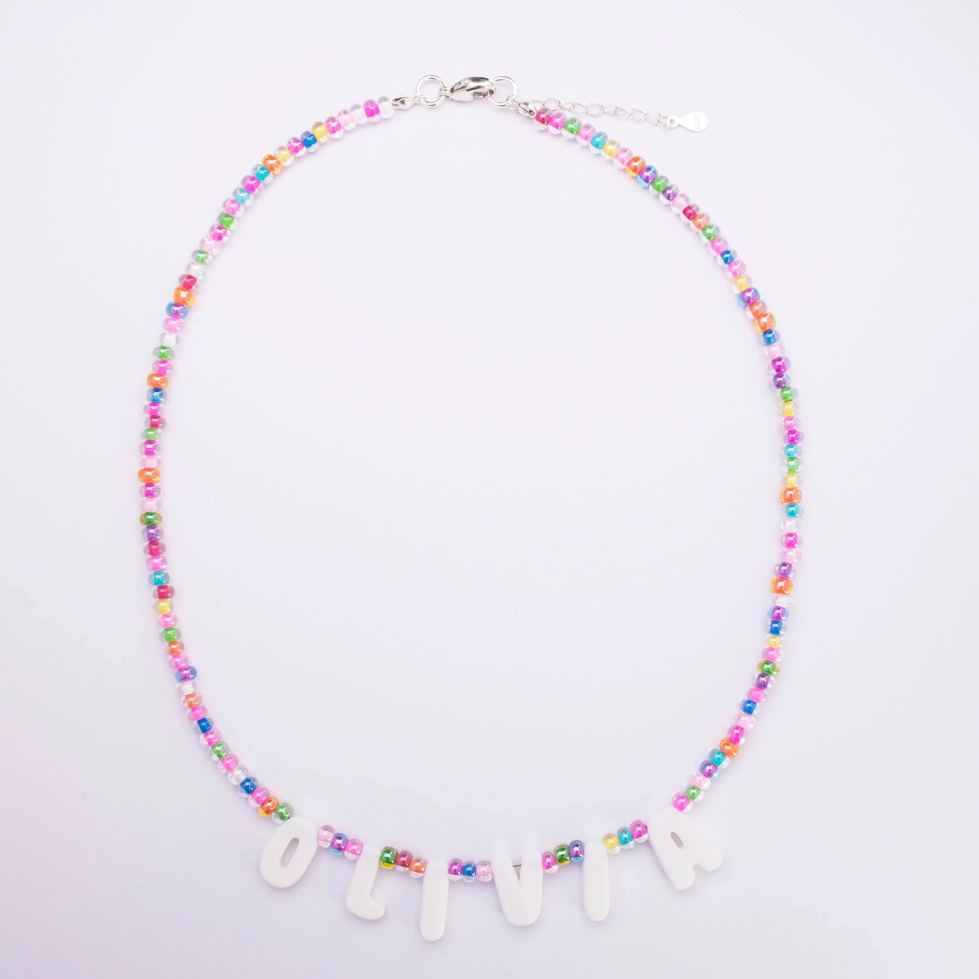 Custom Name Bubble Initial Necklace - Rainbow Candy Beads, 3D Printed Bubble Letters, Bead Chain, Bling, Brightly Colored, Initial-Themed Costume Jewelry Necklace, Bead Chain Necklaces, Bling Necklaces