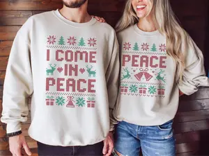 Matching Couples Ugly Christmas Sweater, Matching 'I Come In Peace' Xmas Sweatshirts, Holiday Party Humor, Funny Christmas Party Outfit