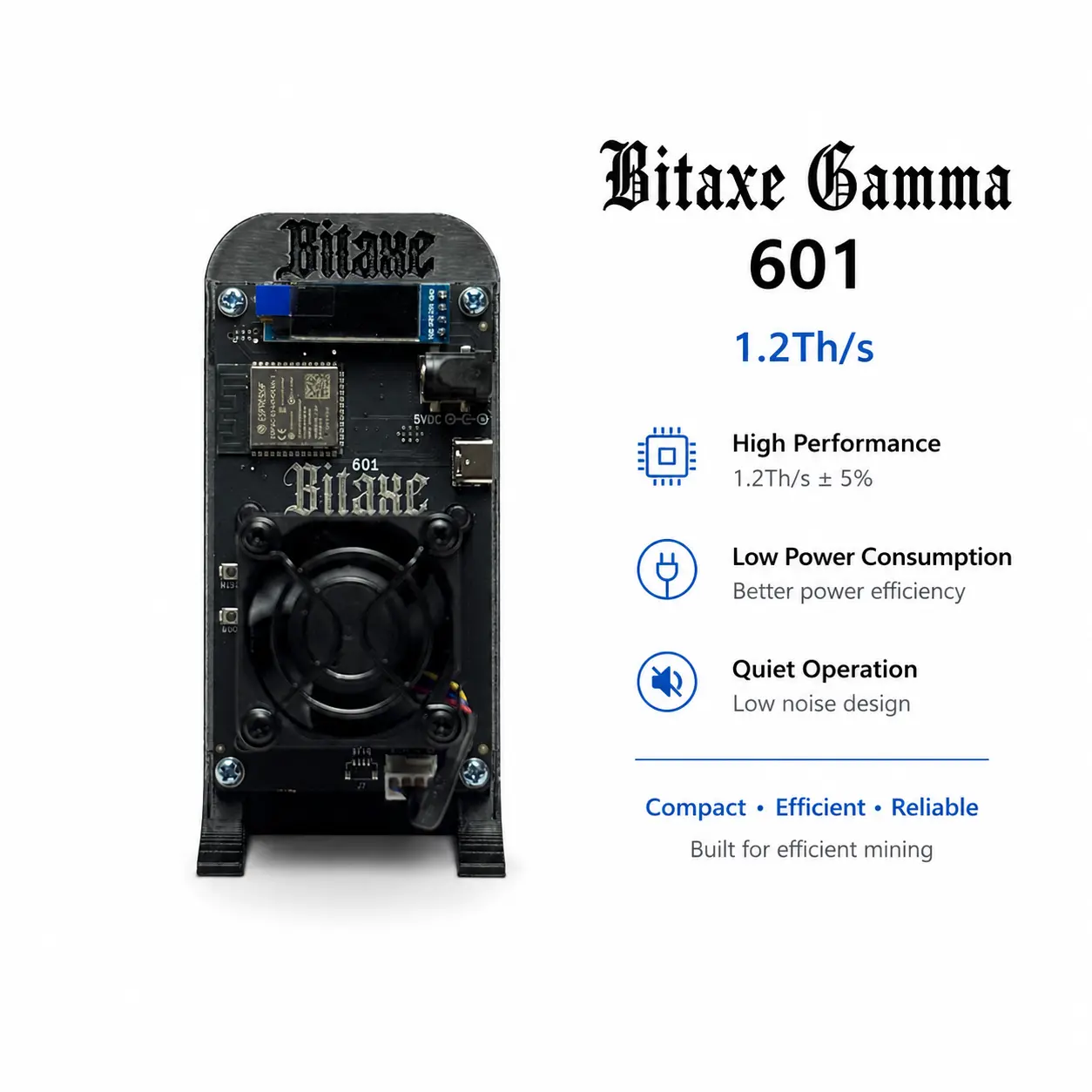 Bitaxe Gamma 601 SHA-256 Computing Device 1.2TH/s Mini Standalone Hash Calculation Machine Low Noise Low Power Compact Desktop Hardware