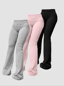 Women's Solid Flare Leg Pants, Casual Slim Comfy Bell Bottom Trousers for Daily Wear, Ladies Bottoms for All Seasons