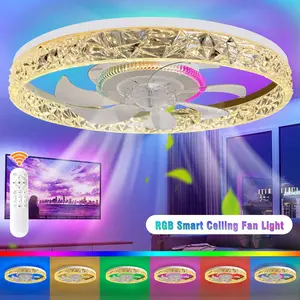 Ceiling Fan with RGB Lights Remote Control, Flush Mount Ceiling Fan with 6 Speeds & 3 Color Temperature 3000-6000K RGB Mode Dimmable for Living Room Bedroom