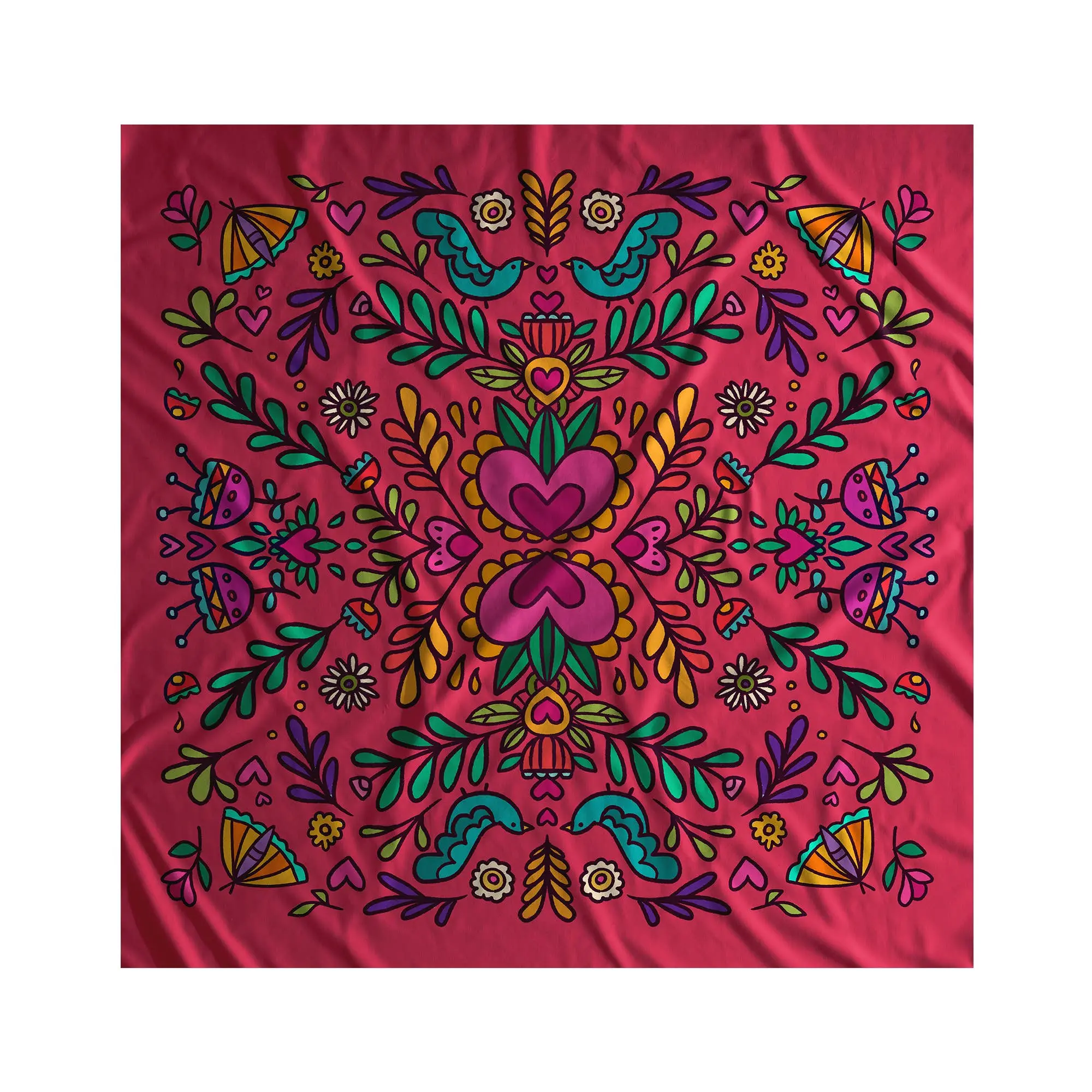 Traditional Latin Folk Art Birds and Flowers Altar Cloth
