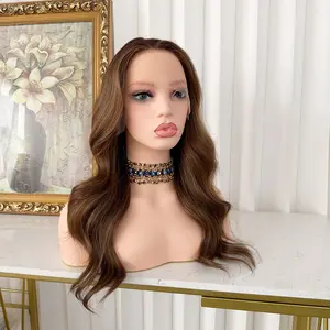 Lovestory Tina Body Wavy Heat Resistant Glueless Synthetic Lace Front Wigs for Women Medium Length Free Part High Quality Brown Highlights Color