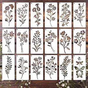 Flower Stencils for Painting, 18 count 6x3 Inch Botanical Stencils for Crafts , Floral Drawing Templates for  Wall Canvas,  for Card Making, Home Decor & DIY Projects