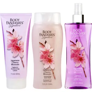 Body Fantasies Japanese Cherry Blossom Set-Body Spray 8 Oz & Body Lotion 7 Oz & Body Wash 12 Oz For Women