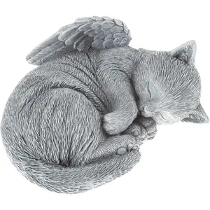 Cat Memorial Stone - Peaceful Sleeping Kitten Angel Statue for Garden, Remembrance, Grave Marker, and Loss - Pet Sympathy Gift (Gray)