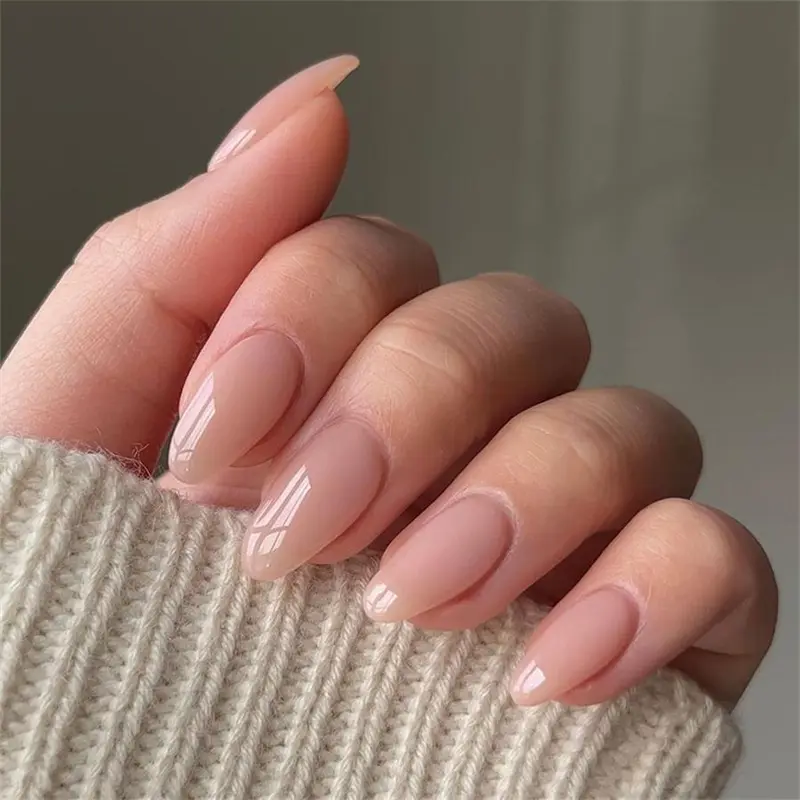 Glossy Drop Shaped French Solid Color Fake Nails with Jelly Glue & Rubbing Strip, 24pcs Artificial Full Covers Nail Art Kit, Gel Nail Stickers, Nail Art Diy, Nail Set