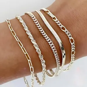 2026 New Cuban Link Bracelet Set - 5 Pcs Stainless Steel Stackable Chain Jewelry for Women Y2K Aesthetic