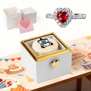 Heart-shaped Ring/necklace Cake Surprise Box Set,Ideal as birthday gifts for girlfriend, best friends, daughter and mom.(Including Automatic Flip Gift Box, Rose Box, Love Necklace, Gift Bag and Greeting Card，Holiday Gift