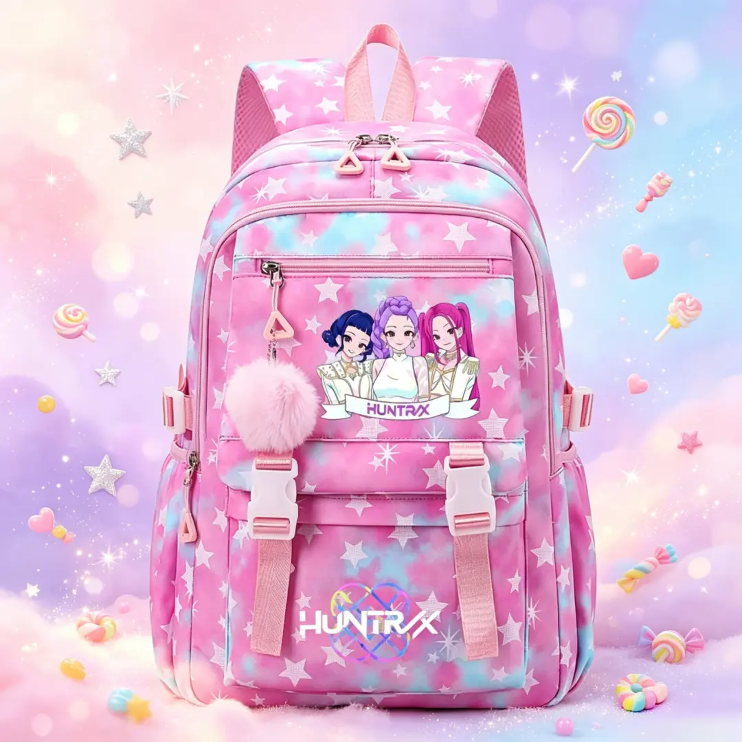 Solid-color K-pop print women's bag, zipper-closed fashionable and casual backpack, versatile and cute girl's daily bag, ideal student backpack and sweet girl gift