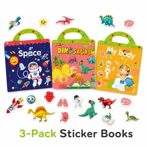 Reusable Waterproof PVC Sticker Books for Kids 3-6, Classic Themes (Farm Animals, Vehicles, Dinosaurs, Space, Body) – Portable Screen-Free Play Learning Toy for Outdoor Use