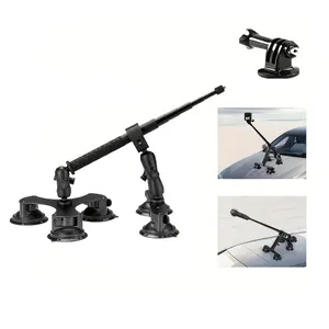 Five suction cup car mount, heavy-duty tripod, multifunctional suction cups, 5-in-1 suction cup mount set, includes a 45-inch hidden selfie stick, adjustable, metal construction, compatible with Insta360/DJI Osmo/AKASO action cameras, suitable for outdoor