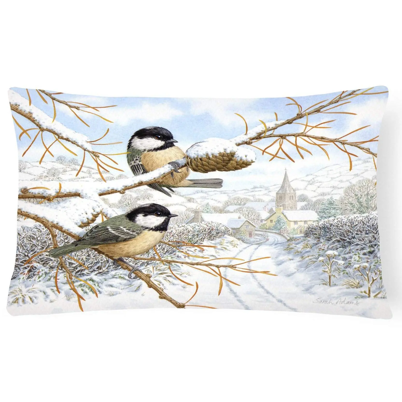 Coal Tits Bird Motif Decorative Pillow, Woven Fabric, Outdoor Patio Decor with Handmade Look, ASA2192PW1216, Polyester