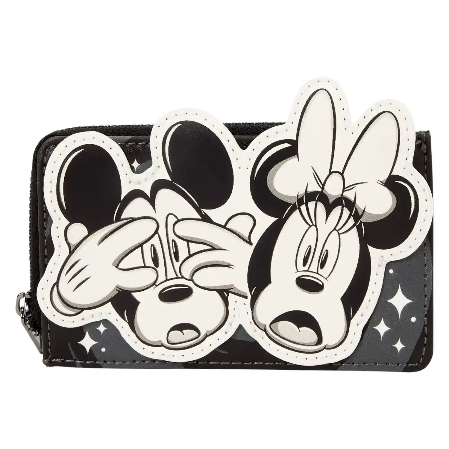 Women's Faux Leather Compact Ghost Motif Zip-Around Card Holder, Loungefly Disney Mickey & Minnie Mouse Spooky Theme Wallet