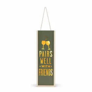 DEMDACO Pairs Well with Friends Olive Green Pine Wood Wine Bottle Box/Lantern