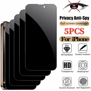 5PCS Anti Spy Screen Protector for iPhone 16 Pro Max 13 14 15 17 Pro Max Plus 16E 17Air Privacy Tempered Glass Film 9H Hardness Ultra Thin Oil Repellent Coating Anti Peeping Case Friendly