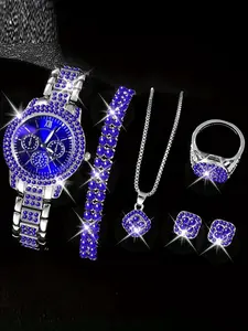 Full Diamond Luxury Bracelet Watch Set Women's Time Quartz Watch Exquisite 6-piece Set