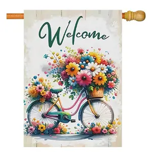 Spring Garden Decorative Flags, Vivid Bicycle & Flower Designs, 28x40 Inch Double-Sided Flag, Outdoor Yard Decoration, Holiday Lawn Decor