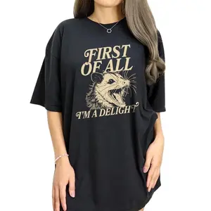 First Of All I'm A Delight Shirt, I'm A Delight Vintage Tee, Sarcastic Women Graphic Printed Tee, Funny Angry Opossum Unhinged Shirt, Meme T-shirt, Summer Girl Shirt, Comfy Fabric Graphic Tee, Women's Top, Womenswe
