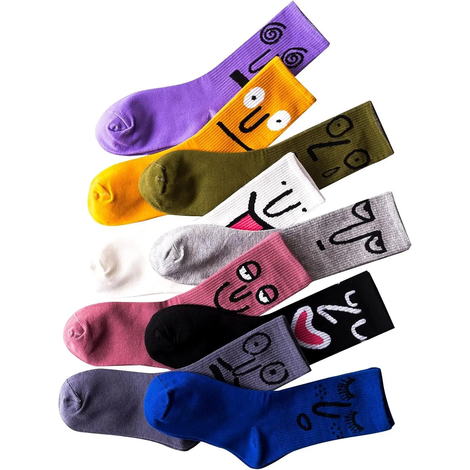 Men's Crew Socks, 9 Pair Pack of Funny Novelty Colorful Combed Cotton, Modern Designs, Breathable and Durable, Breathable Comfy Socks, Fun Personality, Menswear