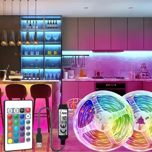 Smart RGB 3535 LED Strip Light, USB 5V Power Supply LED Light Strip with 24-button Remote Control & APP Control, Dimmable Flexible Strip Light for Kitchen, Bedroom