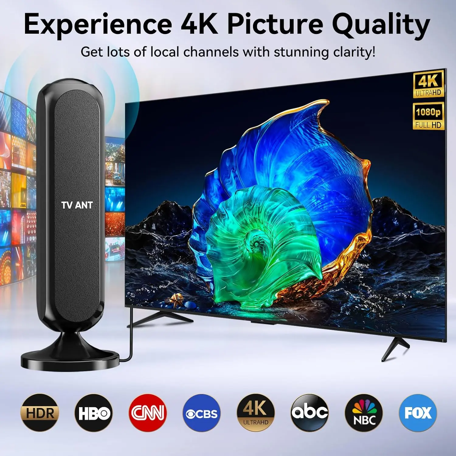 2026 Indoor Smart TV Antenna  Digital Antenna With 360° Signal Booster Supports 4K/1080p HD Local Channels Easy To Install  No Subscription Fees Required TV Antenna  For Local Channels