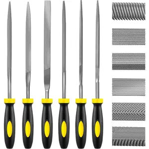 6-Piece Metal Needle File Set - Hardened Alloy Steel Includes Flat, Warding, Square, Triangular, Round, and Half-Round Files