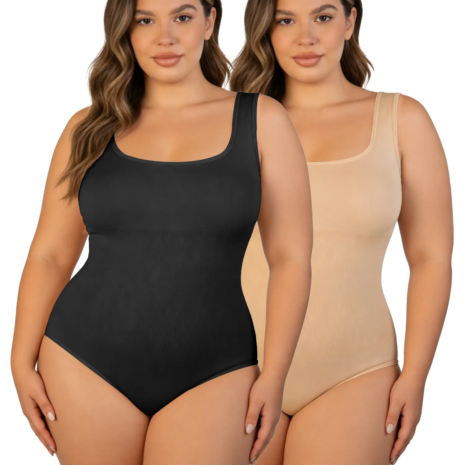 【Plus Size】Women's Plus Size Soft Tummy Control Shapewear Bodysuit - Sleeveless, Square Neck, Lightweight, Comfortable Fit, Work & Wedding Wear (1XL-5XL, 3XL Available), Lady