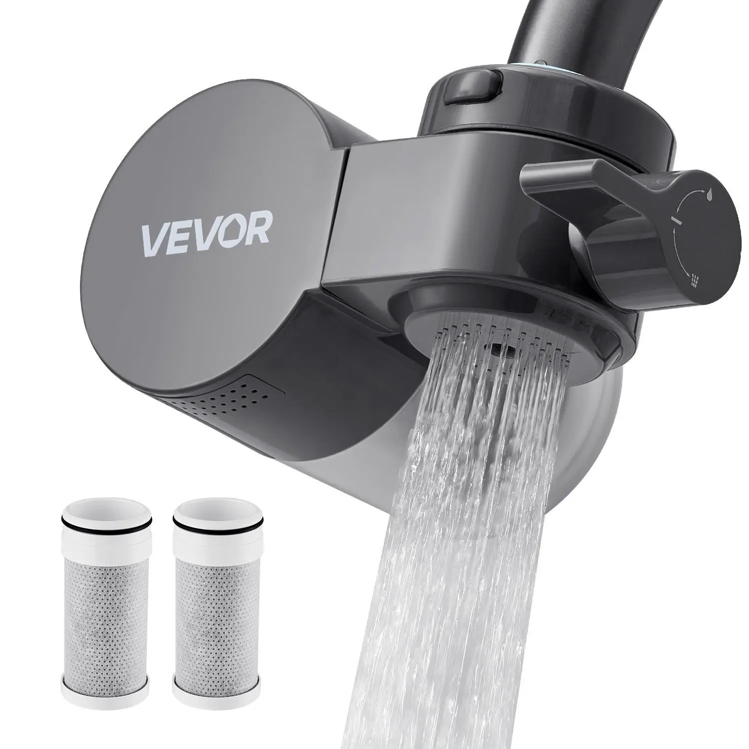 【Summerfinds】VEVOR Faucet Mount Water Filter,  , Horizontal Water Purifier for Sink Tap, Carbon Fiber Filter, Removes Chlorine Lead with 3 Filters, Fits Most Kitchen or Bathroom Faucets, Gray