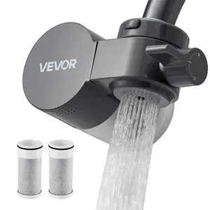 【DealsForYouDays】VEVOR Faucet Mount Water Filter,  , Horizontal Water Purifier for Sink Tap, Carbon Fiber Filter, Removes Chlorine Lead with 3 Filters, Fits Most Kitchen or Bathroom Faucets, Gray