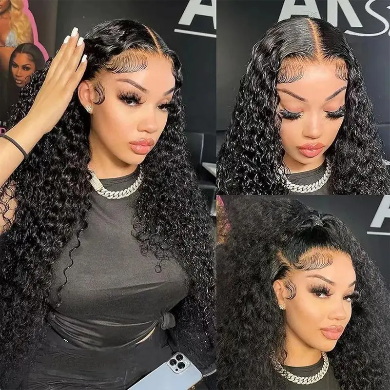 Bling Hair Kinky Curly Wig 13x6 13x4 Lace Frontal Wig Human Hair HD Transparent 180% Density Kinky Curly Hd Lace Front Wig For Women