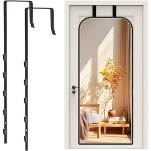 Over-The-Door Mirror Hanger, Adjtable Door Mirrors Hanger Set with Protective Lining, 2 Pcs Door Brackets Perfect Height and Fit (Mirror Not Included)-Black
