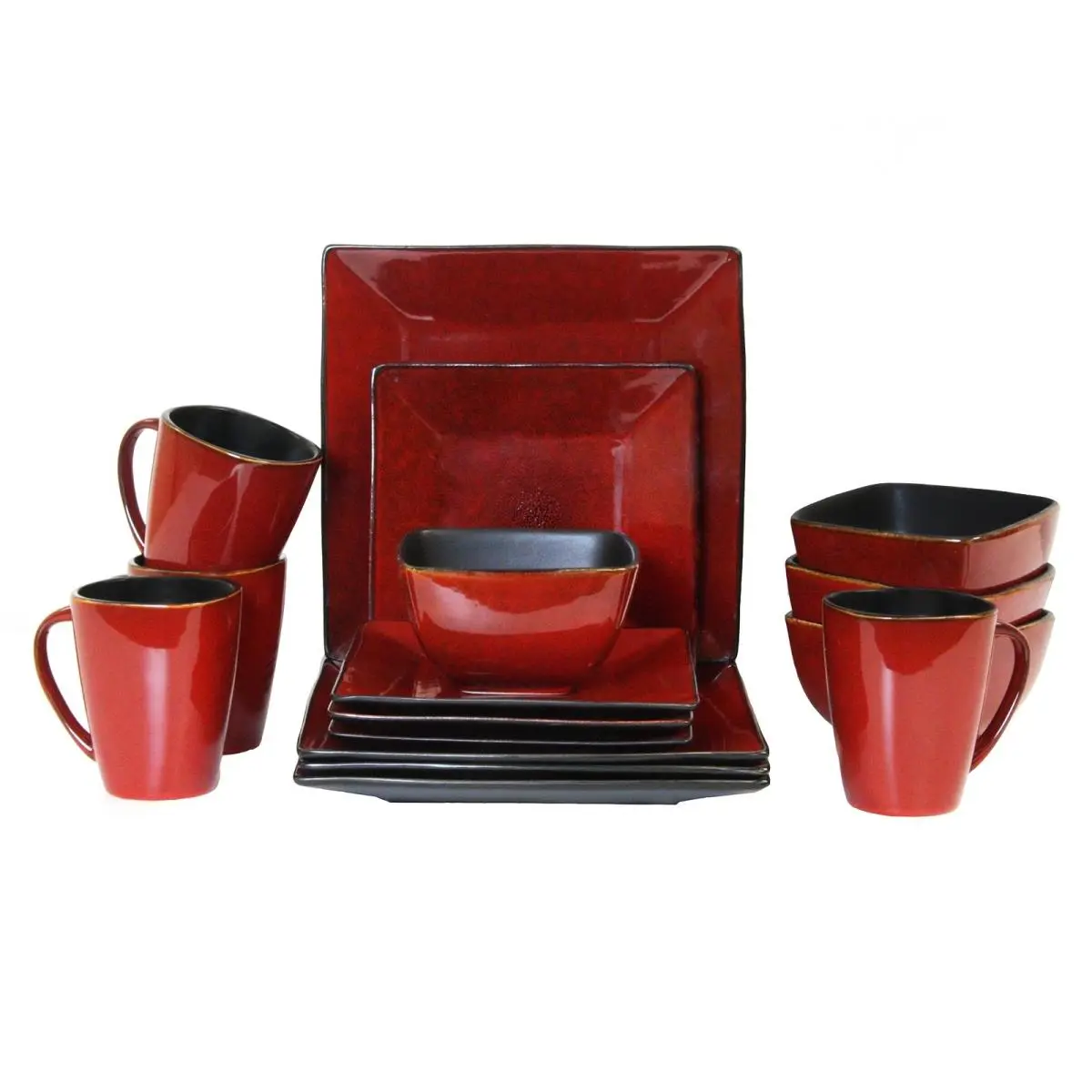 212 MAIN 16-Piece Modern Premium Stoneware Dinnerware Service Set - Includes Plates, Cutlery for Daily Kitchen Table Use