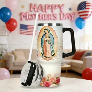 Sanctum Home 40oz Flip-Down Covered Straw Tumbler with Handle | 100% Leakproof Insulated Tumbler | Virgin of Guadalupe 304  Water Bottle  | Cup Holder Friendly Base| Catholic Religious Gift for Confirmation First Communion| Mother's Day Gift tiktokshopspr