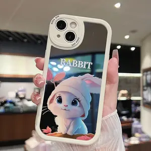 Cute bunny pattern phone case, suitable for iPhone 17/16/15/14/13/12/11 Pro Max Plus and Samsung models (S25, S24, S23, S22, S21, S20, A series), features a mirror back panel and shockproof soft silicone protection 995