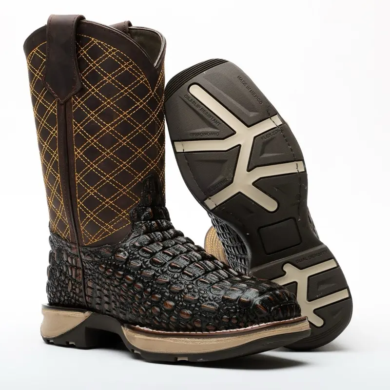 Rustic Brown Caiman Hornback Leather Boots With 3D Lightweight Sole - Composite Toe