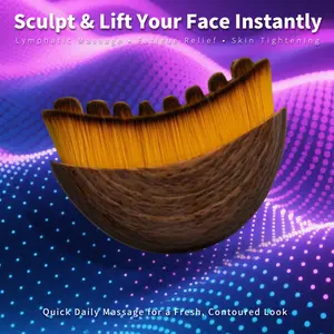 2-in-1 Face Massager & Foundation Brush for Instant Face Sculpting, Upgraded Ergonomic Gua Sha Tool for Lymphatic Drainage & Skin Tightening, Professional Makeup Brush for Flawless Glow & Contour Lift