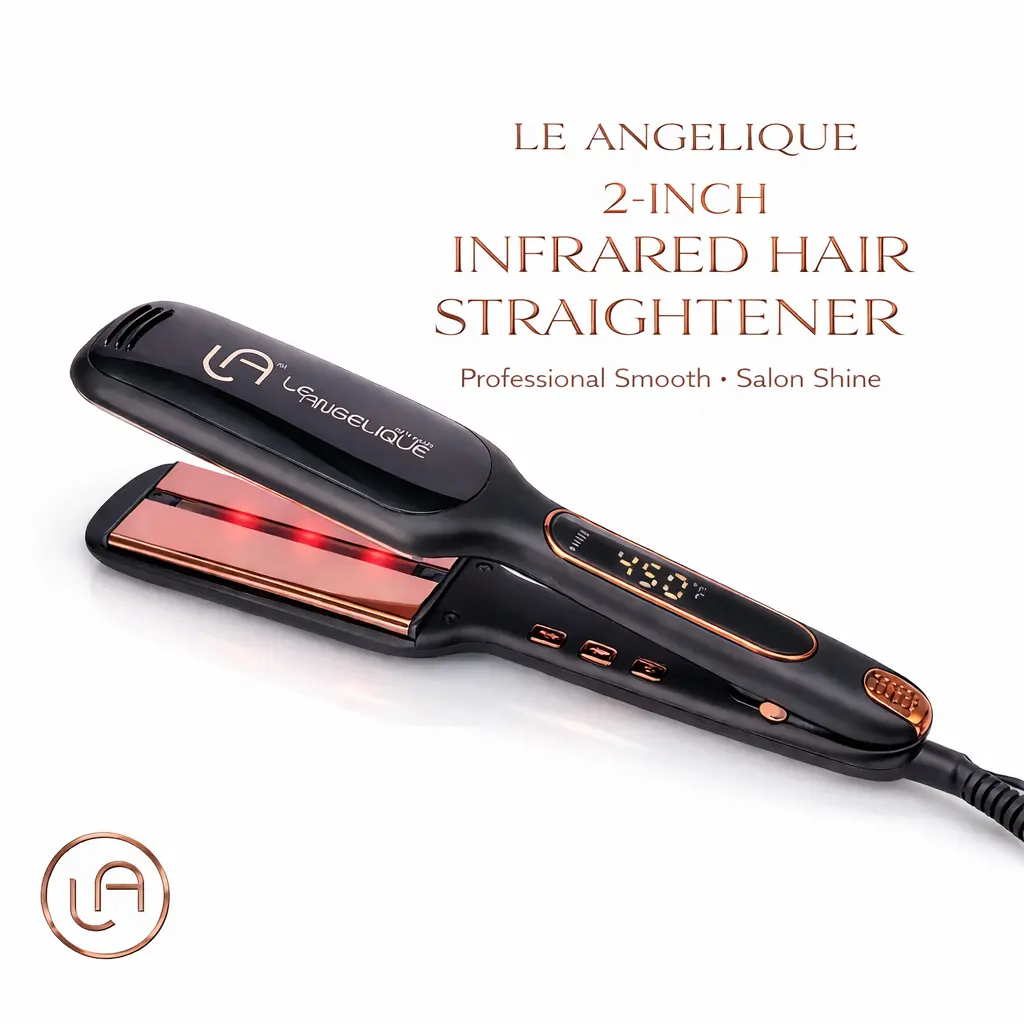 Le Angelique Beauty 2-Inch Infrared Straightening Iron, 2-in-1 Round Styler and Curler with Titanium Plates for Frizz-Free, Silky Straight Hair, Dual Voltage, Gift, Round Straightener, Curling Iron And Combo Curlers & Straighteners, Digital Control Curler
