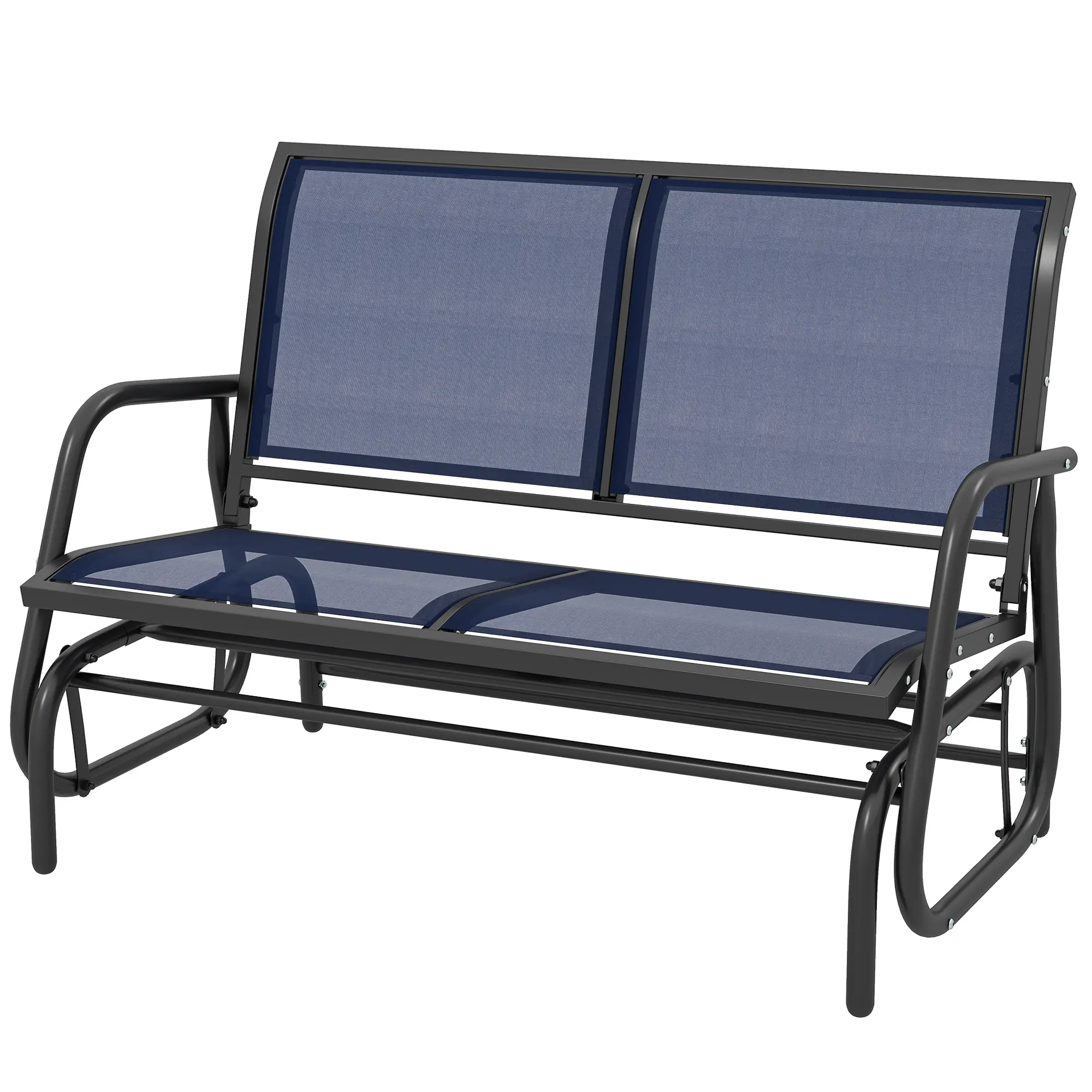 Dark Blue 2 Person Outdoor Glider Bench Patio Double Swing Rocking Chair Loveseat with Steel Frame Breathable Sling Fabric Water Resistant for Garden Porch 440 lbs