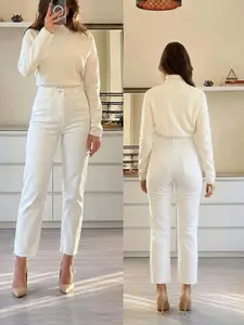 Women's Denim Jeans, Casual Comfort Fit, Mid Waist Slim Straight Leg, Zipper Fly, All Seasons, Daily Wear & Party