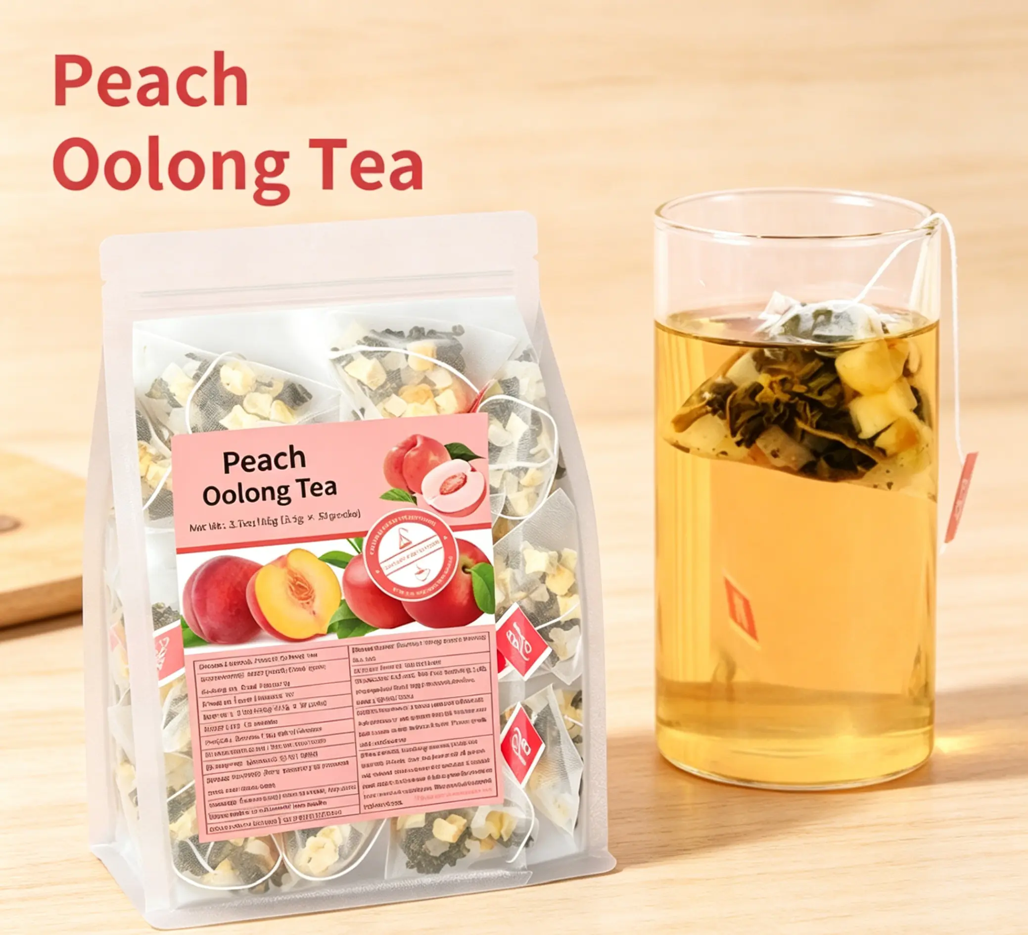 Peach Oolong Triangle Tea Bags, Natural Fruity Refreshing Sugar-Free Gluten-Free Drink with Licorice Root for Stress Relief (Yes, Suitable for Daily Iced & Hot Use)