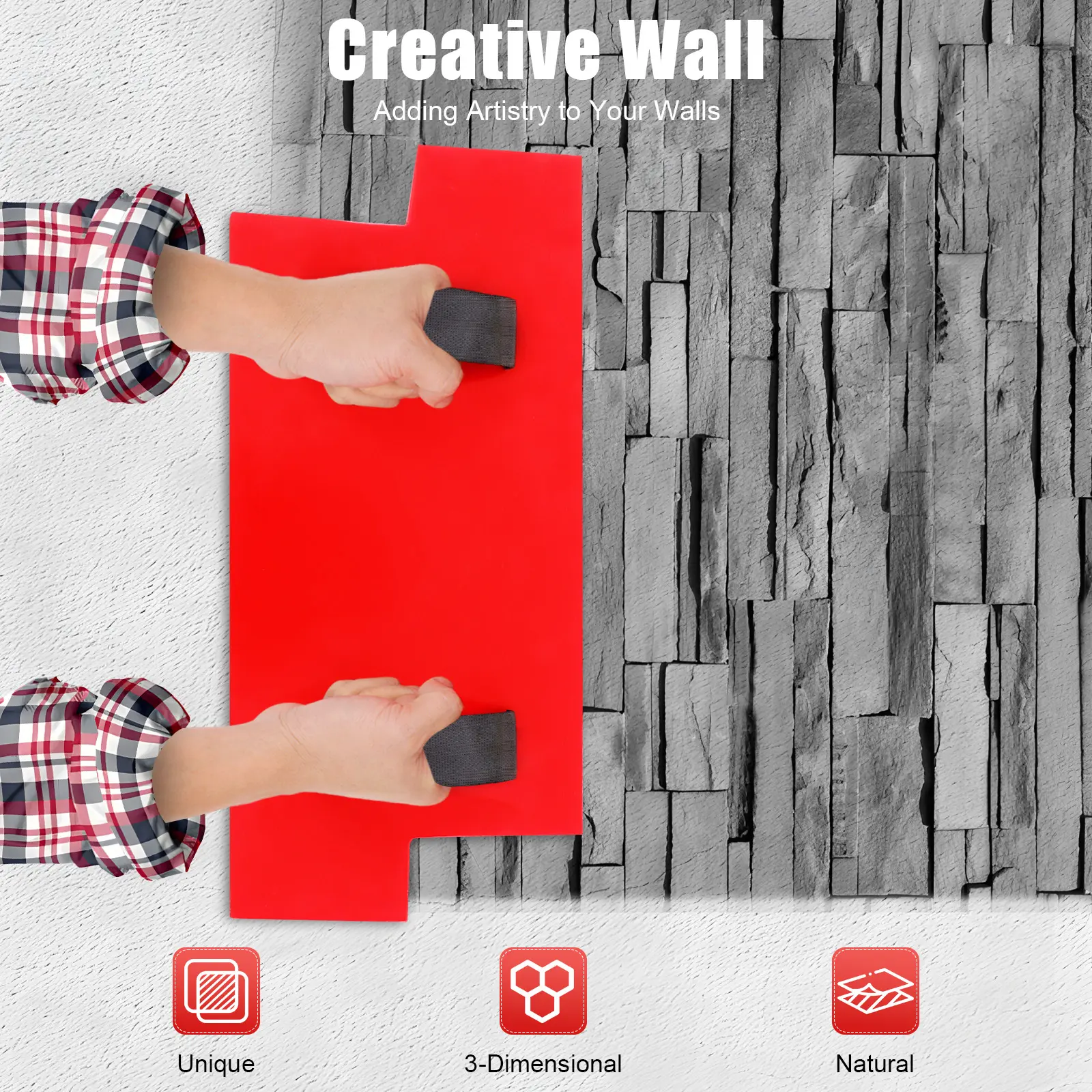 Concrete Stamp Pad - Home Improvement Pattern Printing Tool with Stone-Wood Grain, 1.5kg, With Handle, Easy-to-Use, Easy-to-Clean, Interlocking for Outdoor Decorative Concrete Floors, Walls, Patio Deck Tiles, Pu Material, Two Handles Make Lifting Easier