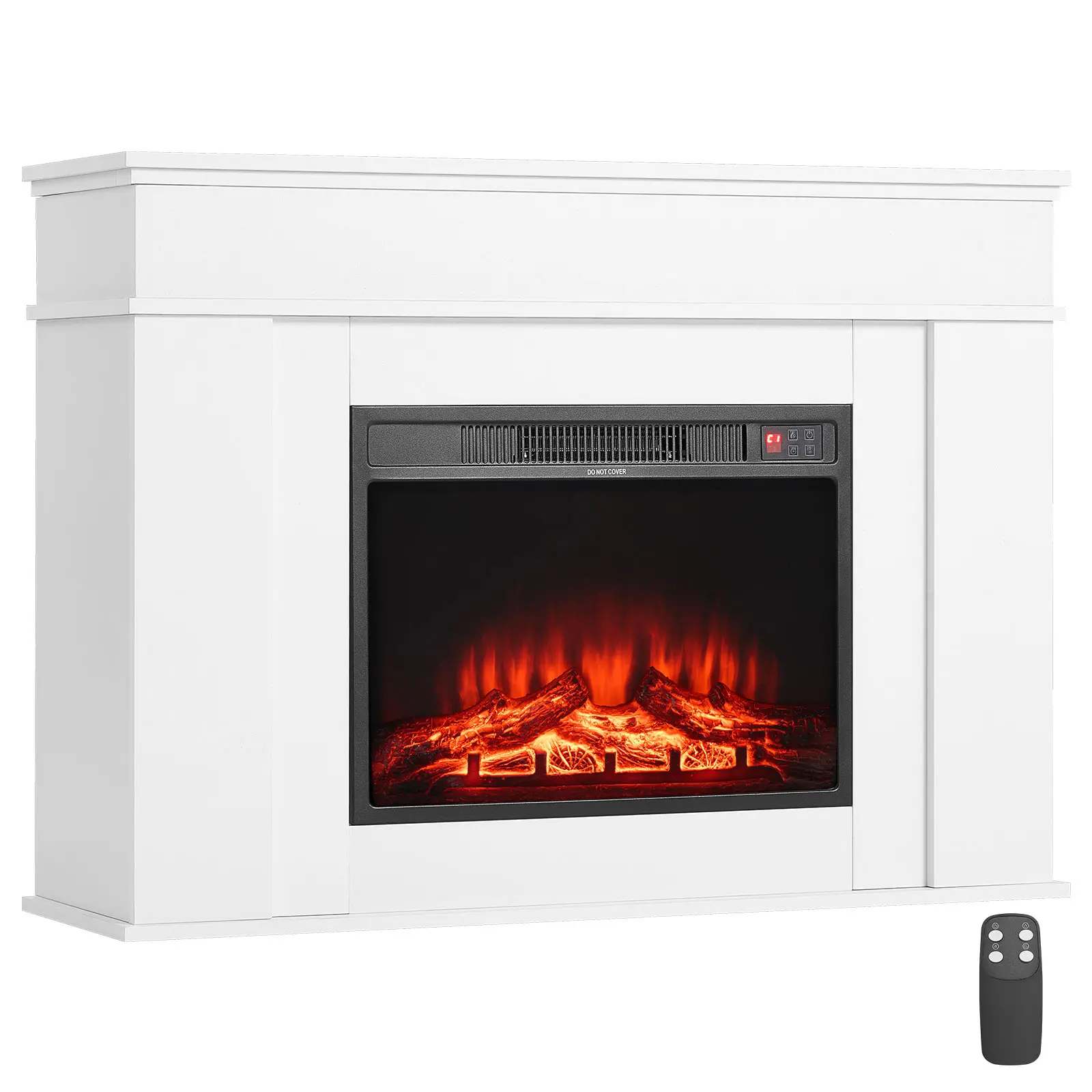 VEVOR 43-in Freestanding Electric Fireplace Stove Heater with Mantel, 1500W 5120BTU Realistic Luminous Flames, Digital Temperature Control, Overheating Protection, Timer, Remote, for Home, Office, White Natural Finish, Adjustable Heating Temperature, 1500