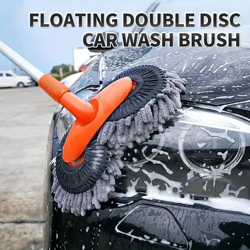 43'' Long Handle Car Wash Mop Brush, 360 °   Rotating,Detail Cleaning,3X Fast Clean,Retractable Aluminum Alloy pole (durable),soft chenille Material,Avoid Scratching,Suitable for Car, RV, Truck, SUV and Home Cleaning - Car Wash Accessories!