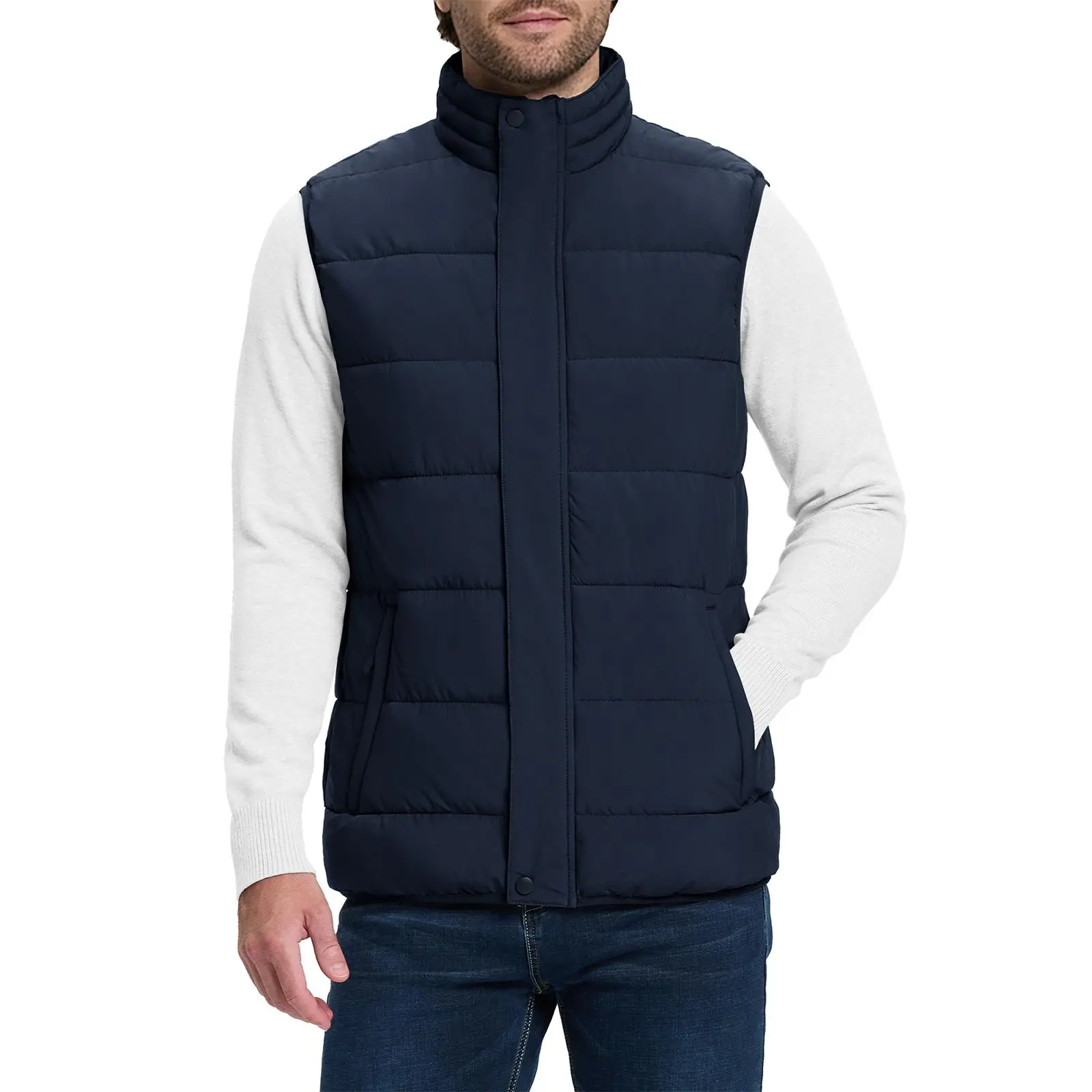 33000ft Men's Puffer Vest - Menswear Full-Zip Thermal Insulation Waistcoats & Gilets, Winter Warm Thick Padded Outdoor Casual Sleeveless Tops, Fabric