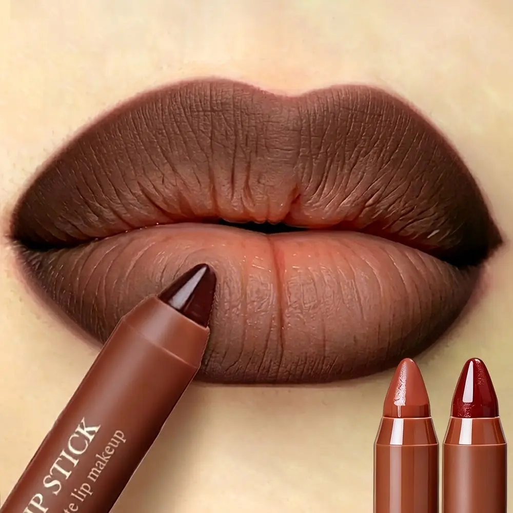 Mooglamor 2Pcs Matte Lipstick Pens Set Transferproof Waterproof Lip Pencil Long Lasting Makeup Nude Brown Moisturizing Lip Glossy Smooth Cosmetics DealsForYouDays