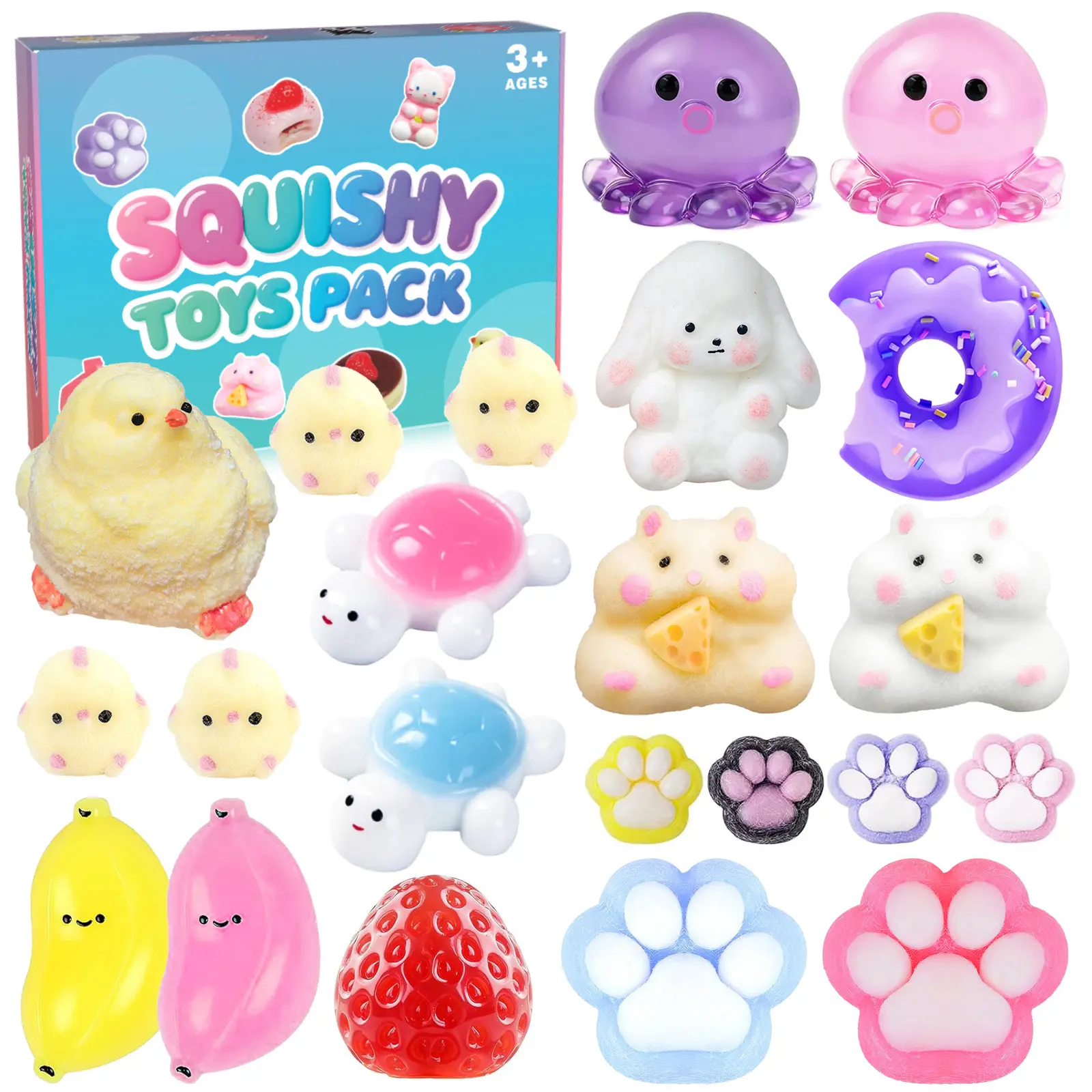 22Pcs Taba Squishy Pack Fidget Toys, Sensory Gifts To Relieve Anxiety And Stress,  Fufu Squeeze Toysfor Kids' Birthday Party Favors, Classroom Goodie Bag Fillers For Boys & Girls(14 Big+8 Small)