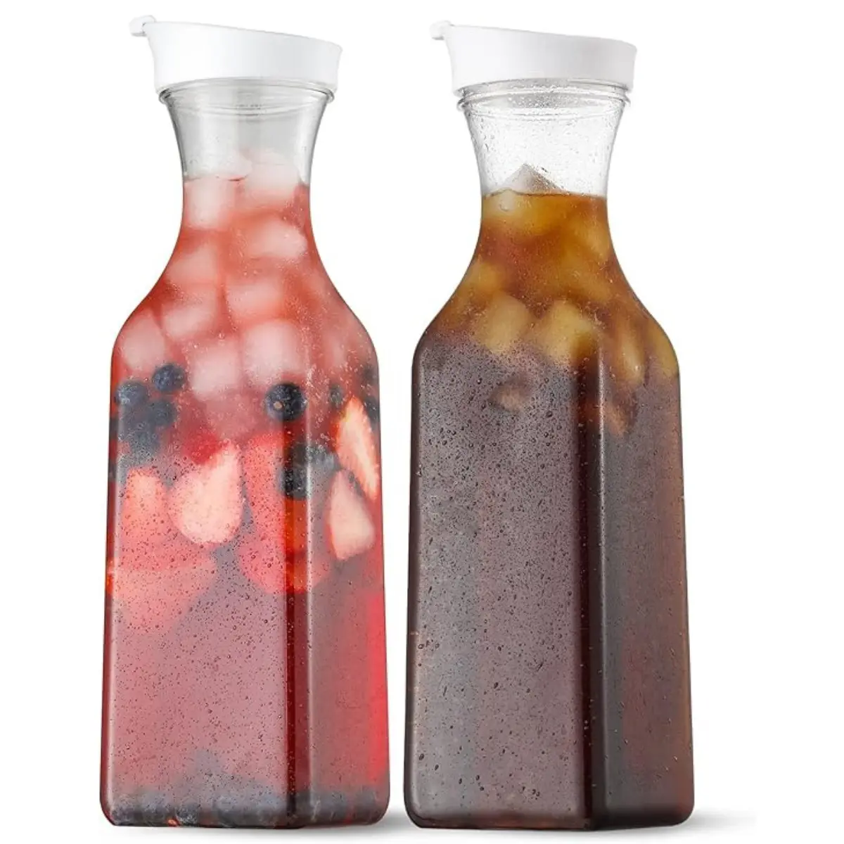 Plastic 50 Oz Water Carafe with Flip Top Lid, Square Base Juice Containers, Clear Plastic Pitcher - for Water, Iced Tea, Juice, Beverage, Cold Brew and Mimosa Bar